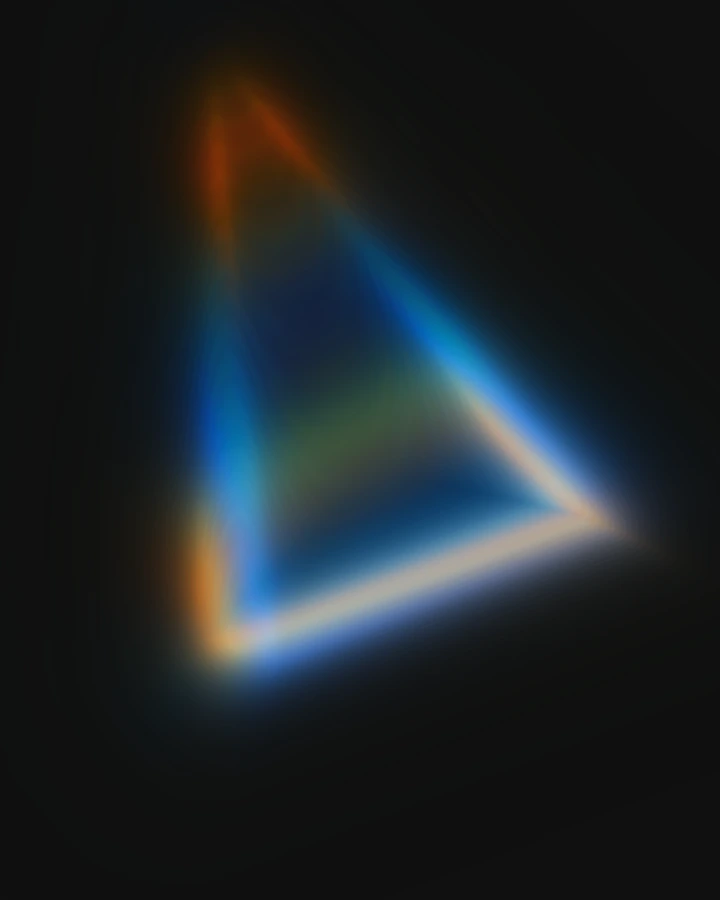 A tall spectral prism in vivid blue and rose