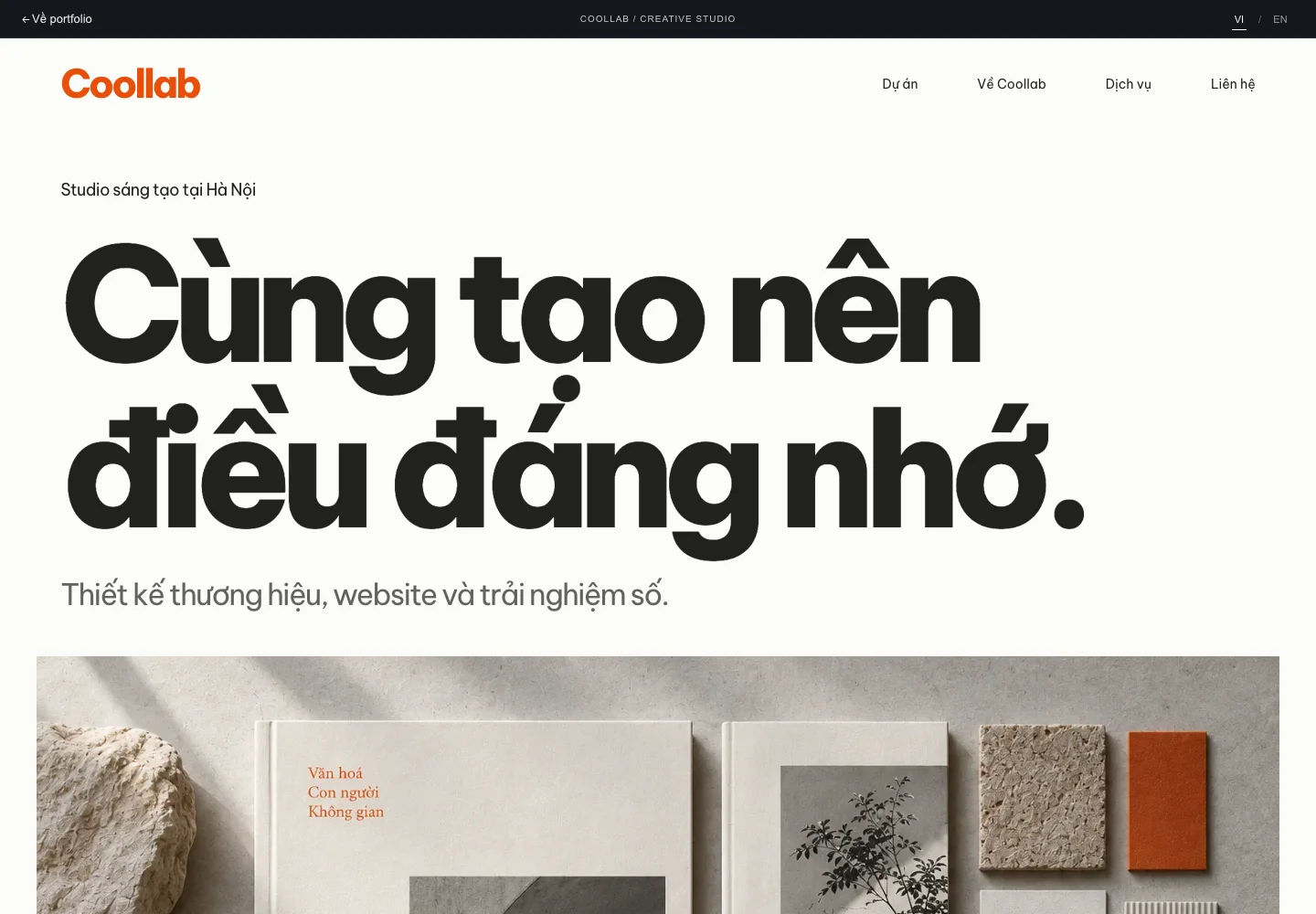 Coollab studio with oversized Vietnamese typography and tactile editorial photography